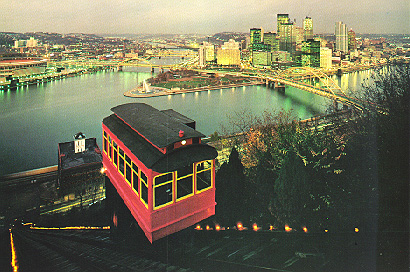 Incline car overlooking Pittsburgh's Golden Triangle